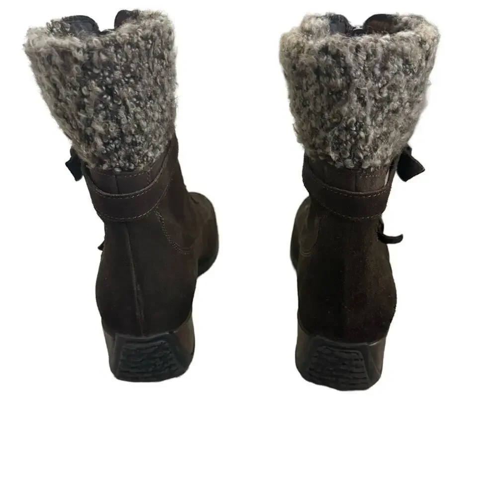 Aquatalia Brown Suede Leather Shearling Ankle Boots Sz 10